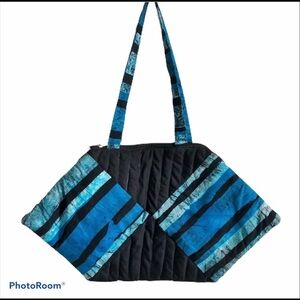 Bag Purse Med Size Batik African Cotton Quilted Blue Black